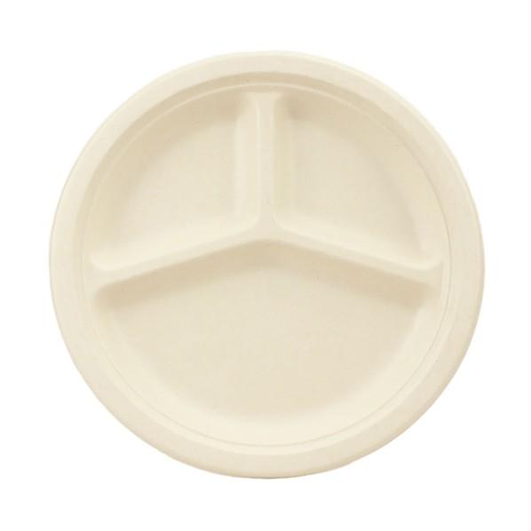 グリーンクロス 使い捨て食品容器 ECO&amp;BASIC バガス 三つ仕切りプレート 26cm 50入 ...