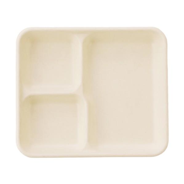 グリーンクロス 使い捨て食品容器 ECO&amp;BASIC バガス 三つ仕切りトレイ 50入 630005...