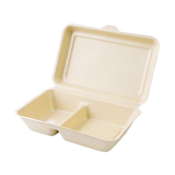グリーンクロス 使い捨て食品容器 ECO&amp;BASIC バガス ランチボックス 1000ml仕切り付き...