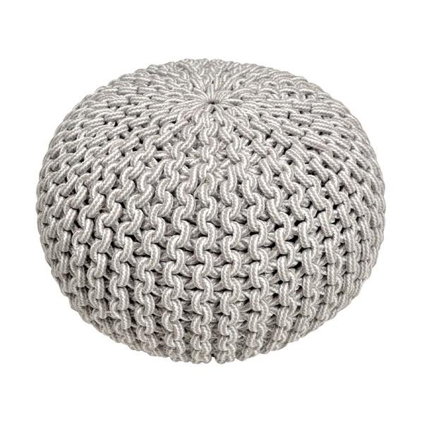 萩原 スツール ハンドメイド 綿100％の編み込み ブレイドプフ グレーホワイト Lサイズ 80R×...