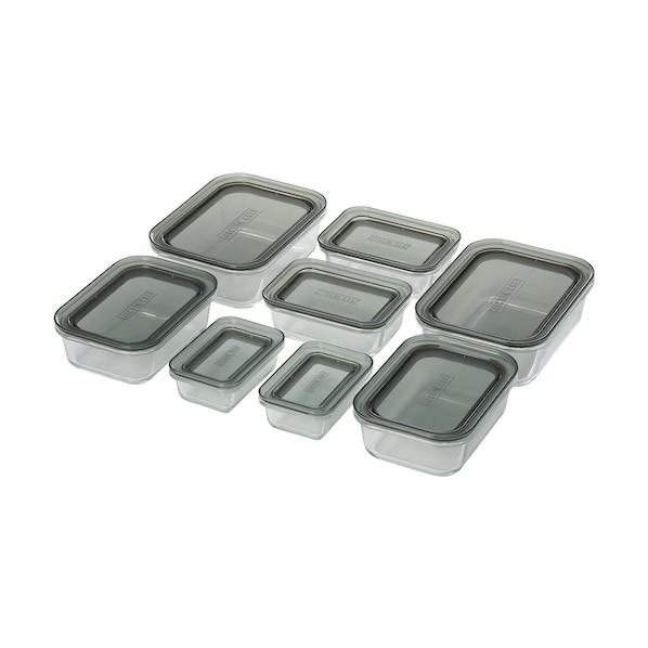 アイリスオーヤマ 576905 耐熱ガラス容器 8点セット クリアブラック TGS-8S-CB