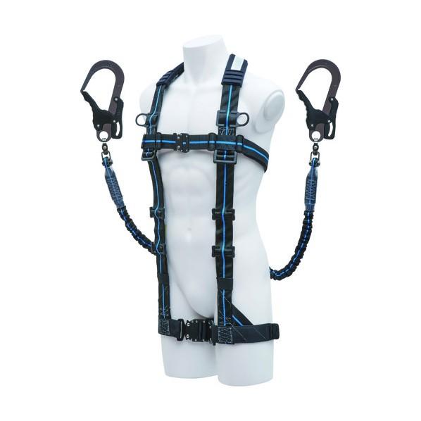 基陽 フルハーネスジャバラストレッチI型+2丁掛ケランヤード(アルミフック+伸縮性ランヤード) ハー...