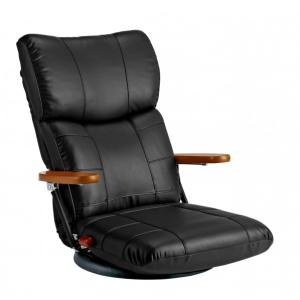 蓮 木肘スーパーソフトレザー座椅子 ブラック YS-C1364 1個｜diy-tool