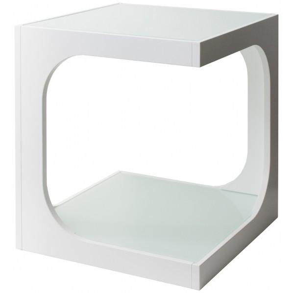 宮武製作所 ガラス天板の収納付きサイドテーブル ホワイト 40×40×45cm ST-402