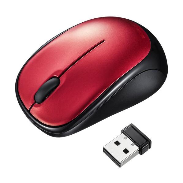 サンワサプライ 静音ワイヤレスブルーLEDマウス レッド MA-WBS311R 1セット