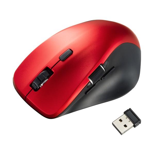 サンワサプライ 静音ワイヤレスマウス（サイドホイール付き・5ボタン）レッド MA-WBS524R 1...