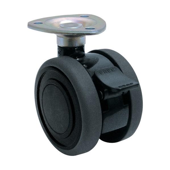 東海キャスター プレート式双輪キャスター(エラストマー車) 60MMストッパー付き 黒色 TE60J...