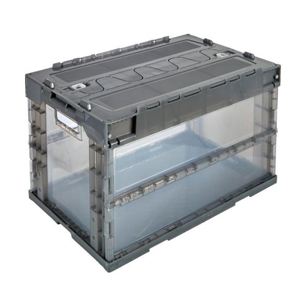 トラスコ α折りたたみコンテナ オリコン 50L スライドロックフタ付 透明ブラック TR-SC50...