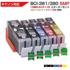 キヤノン プリンターインク 381 BCI-381+380/5MP 5色セット Ecoink10 スターターセット ICチップが10回使える CanonBCI 381 380 5MP 互換インクカートリッジ｜diyink