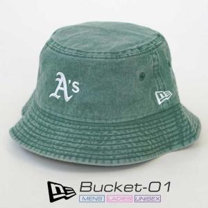 NEW ERA ニューエラ バケットハット BUCKET-01 バケット01 Acid Wash MLB オークランド・アスレチックス アシッドウォッシュ グリーン