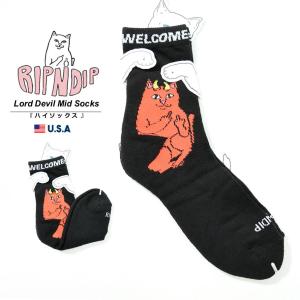 RIPNDIP リップンディップ 靴下 ソックス ロゴ キャラクター デビル パターン 猫 メンズ ストリート ファッション Lord Devil Mid Socks RND9157｜dj-dreams