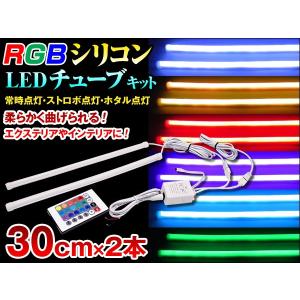 ledテープライト 均一発光 ヘッドライト led アイライン シリコンチューブ RGBタイプ 30cm×2本 リモコン付 レビューで送料無料