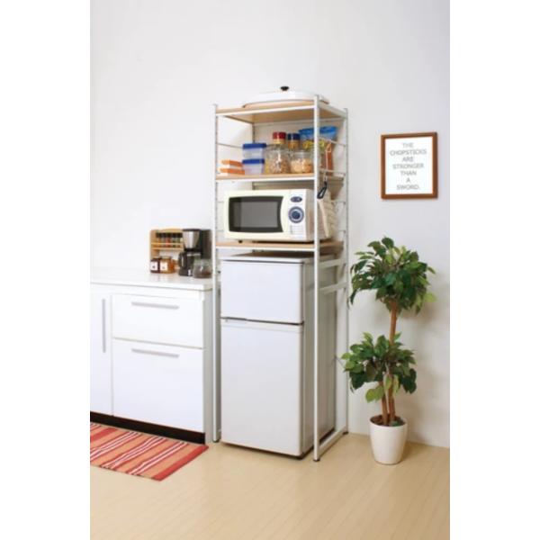 冷蔵庫ラック キッチン収納 冷蔵庫上のスペースを有効活用 幅58x奥行45x高さ180cm キッチン...