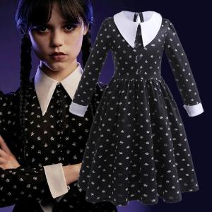 アダムス・ファミリー ウェンズデー・アダムス 仮装 子供用 ワンピース プリンセスドレス コスプレ衣装 コスチューム 可愛い ハロウイン仮装