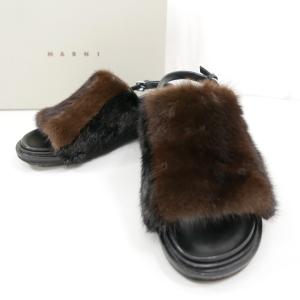 MARNI マルニ MINK FUR FUSBETT SANDAL ミンク ファー付き レザー アンクルストラップ サンダル BLACK/BROWN 38｜dndiversion