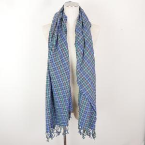 21AW UNUSED アンユーズド Wool nylon and cashmere Stall ウール ナイロン カシミア チェック柄 ストール マフラー ブルー系  UH0569｜dndiversion