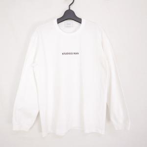 STUDIOUS ステュディオス メンズ トップス クルーネック 長袖Tシャツ カットソー ロゴプリント ロンT 白WHITE 1 108320006｜dndiversion