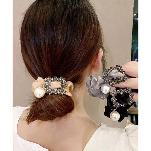 【日本倉庫即納】 ビジューシュシュ大人っぽいパールヘアゴム