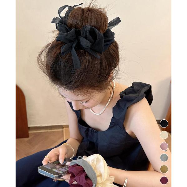 【日本倉庫即納】 リボンシュシュ 透け感ヘアゴムレディース