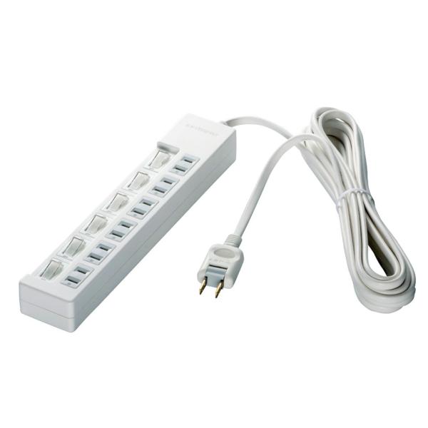 BUFFALO バッファロー 2ピン式電源タップ 6個口 雷サージ/個別スイッチ付 2m ホワイト ...