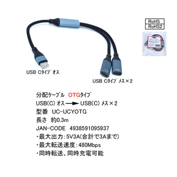 【新品】COMON (UC-UCYOTG) USB Type-C to C 2分配 OTGケーブル ...