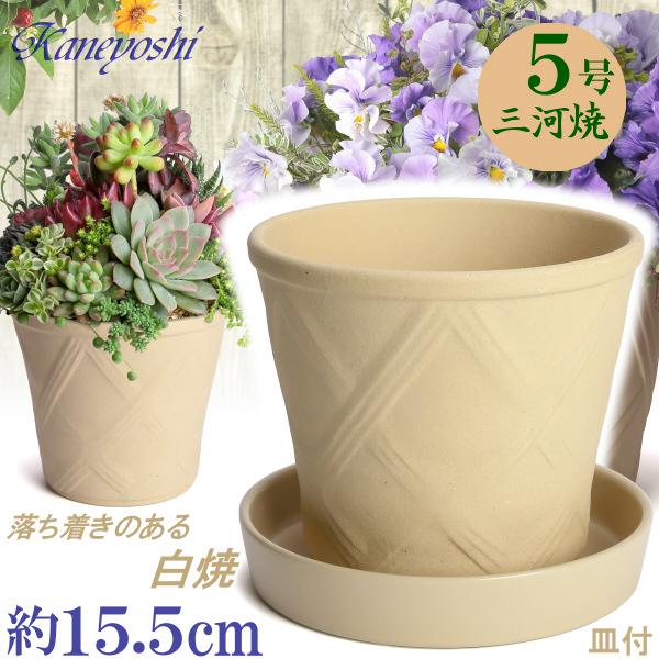 植木鉢 おしゃれ 安い 陶器 サイズ 15cm ハーブのかおり 5号 白焼 受皿付 室内 屋外 白 ...