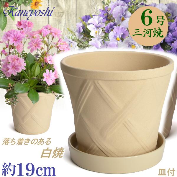 植木鉢 おしゃれ 安い 陶器 サイズ 19cm ハーブのかおり 6号 白焼 受皿付 室内 屋外 白 ...