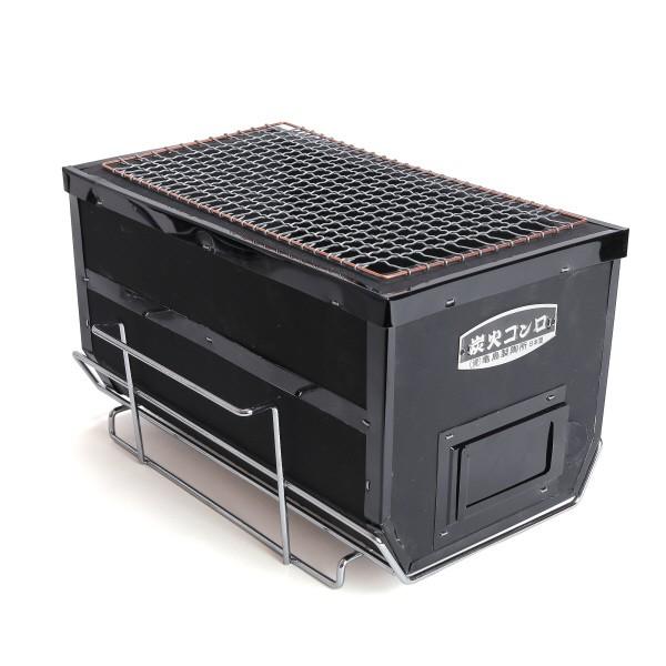 炭火焼き鳥コンロ台付　黒　焼アミ　サナ付