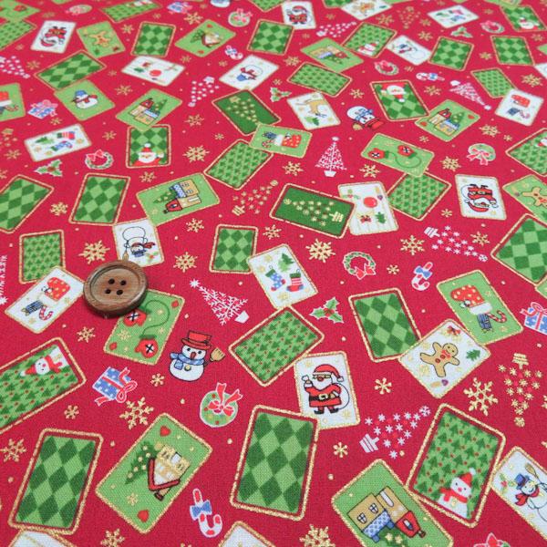 クリスマス　スケアーラメプリント(トランプ　赤)