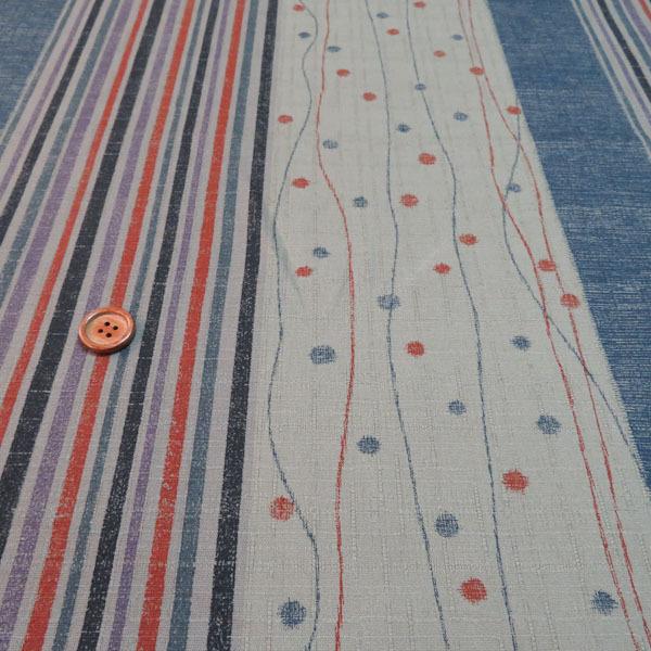 変り縞水玉文様　サザンクロス(グレー×紺)