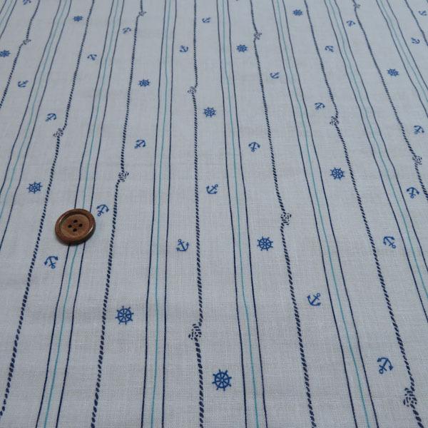 ダブルガーゼプリント　キシリクール(涼感)加工　(マリン　水色地)