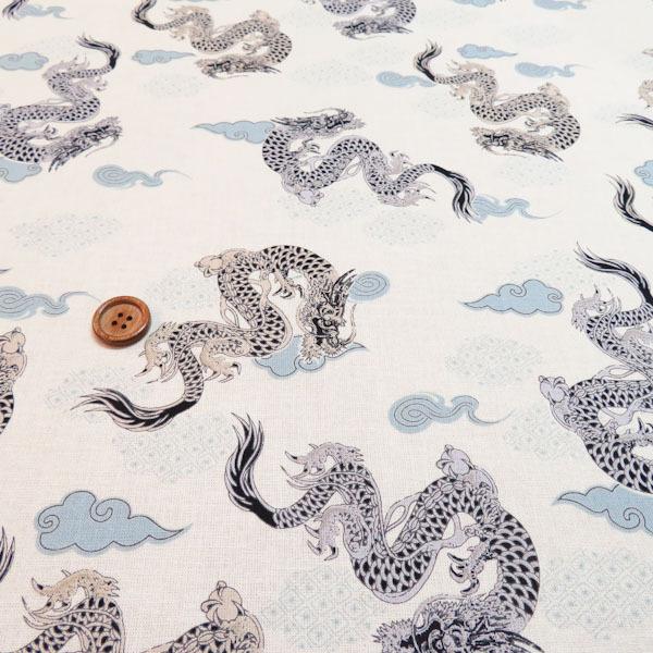 シーチングプリント(龍神　アイボリー)