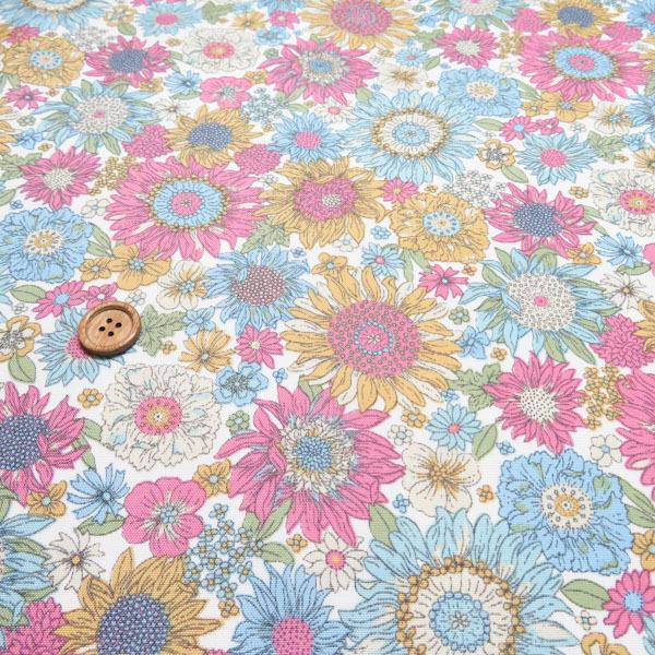 撥水加工　ナイロンオックスプリント(フラワー　アイボリー)