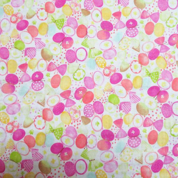 ダブルガーゼプリント(りぼんちょうちょ　ピンク)