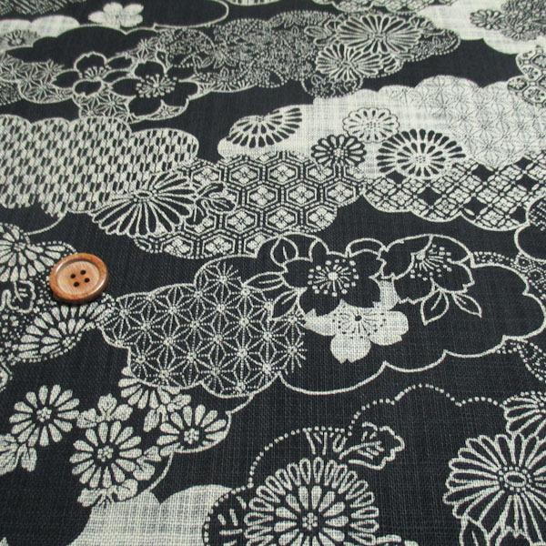 むら糸プリント(雲取り　黒×ベージュ)