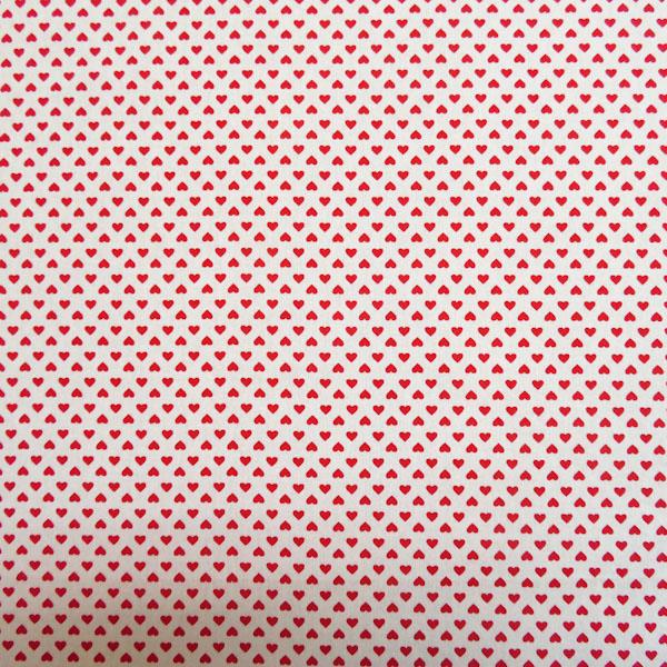 シーチングプリント(ハート　オフホワイト×赤)