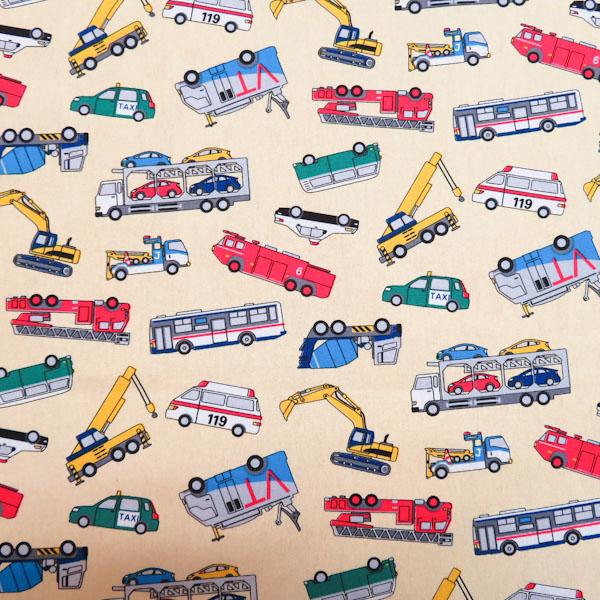 CBポプリンプリント(働く車　クリーム)