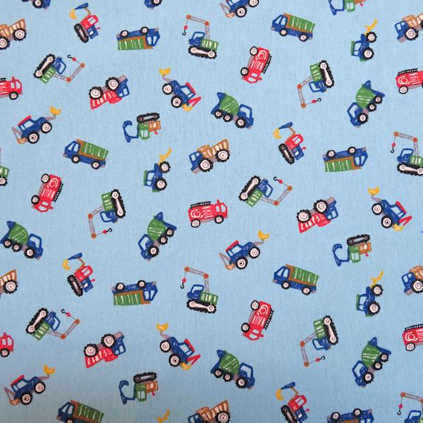 CBポプリンプリント(働く車　ブルー)