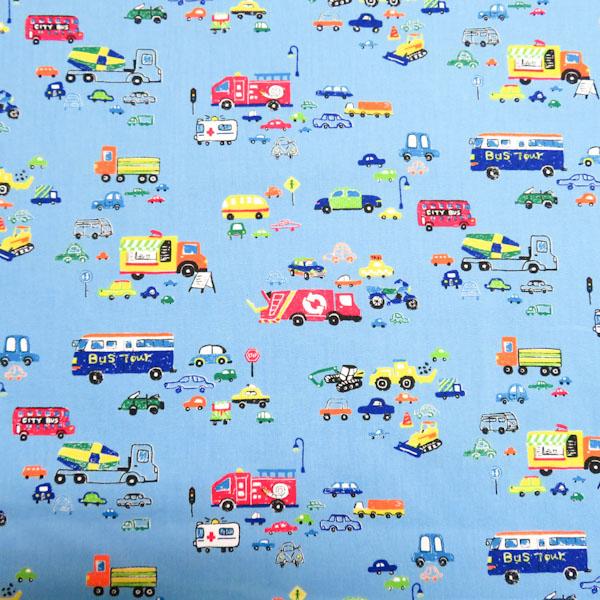 CBポプリンプリント(働く車　ブルー)