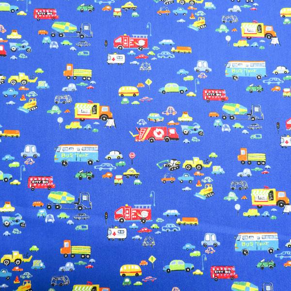 CBポプリンプリント(働く車　青)