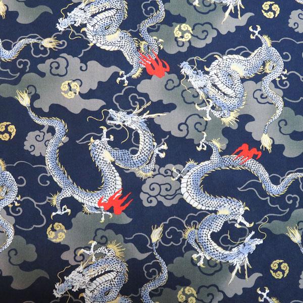 シーチングラメプリント(龍　ネイビー)