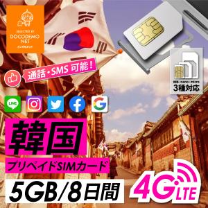 韓国 5GB/8日間 プリペイド SIMカード 4G/3G データ通信 音声 通話付 送料無料 即日発送 あすつく