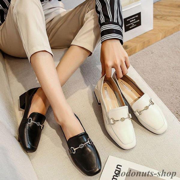 パンプス フラットパンプス レディース ローファー シューズ 靴 スクエアトゥ スムーズ きれいめ ...