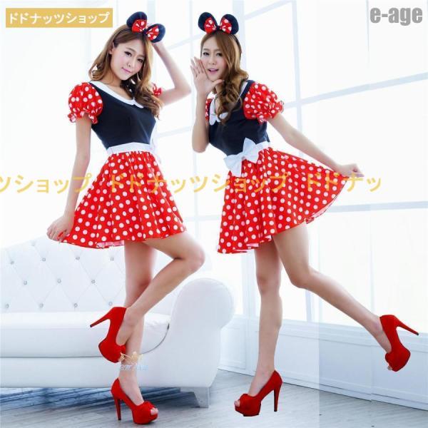 ハロウィン コスプレ 衣装 親子  レディース ミニーちゃん風 ドッド柄ワンピース 女の子 コスプレ...