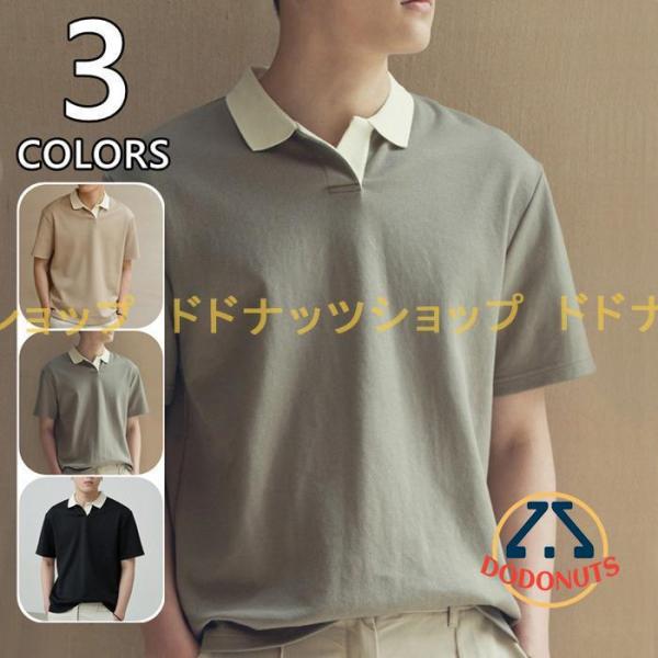 ポロシャツ Tシャツ メンズ 半袖 大きいサイズ Vネック ゴルフウエア ポロシャツ 立襟 半袖Tシ...