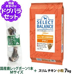 セレクトバランス スリム チキン 小粒 7kg +国産鹿レッグボーン 1本Mサイズ   犬 成犬 体重管理