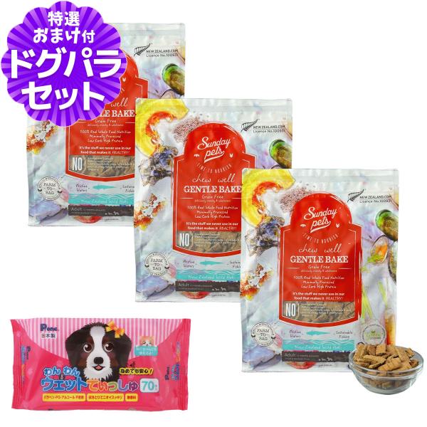 サンデーペッツ ジェントルベイクグレインフリー・ワイルドホキウィズトライプ 1.3kg×3袋+わんわ...