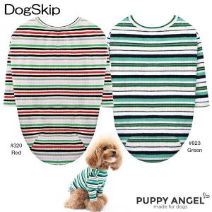 犬用 PAレインボーストライプTシャツ 七分丈 / 2XL,3XLサイズ パピーエンジェル 洋服 ドッグウェア 小型犬 犬｜dogskip