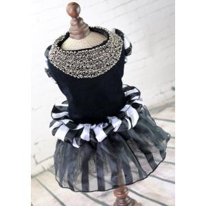 【セール品の為返品返金交換不可・メール便送料無料・簡易包装】犬服 小型犬 ブラック　ビーズ付きドレス...