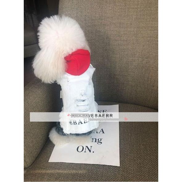 ホワイトデニムカジュアルジージャン・・RED【犬服リード専門店rumor　ルモール】ジージャン　パー...